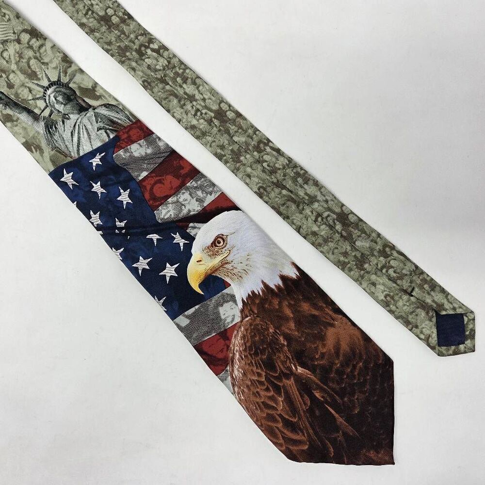 EAGLES WINGS SILK TIE USA PATRIOTIC STATUE OF LIBERTY FLAG 4TH OF JULY 4" X 58"
